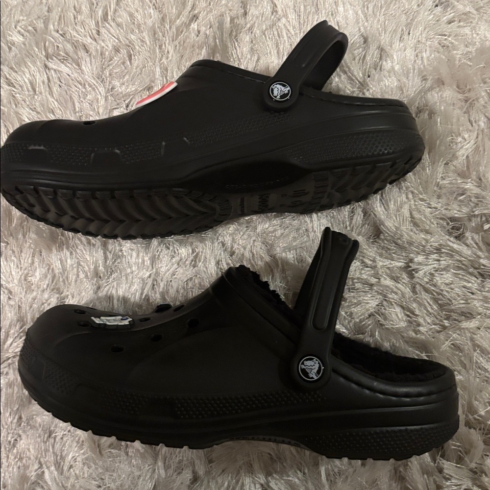 Make offer! NWOT CROCS Black Slippers Colorful Charms heel straps Men 9 Woman 11 - Picture 12 of 16